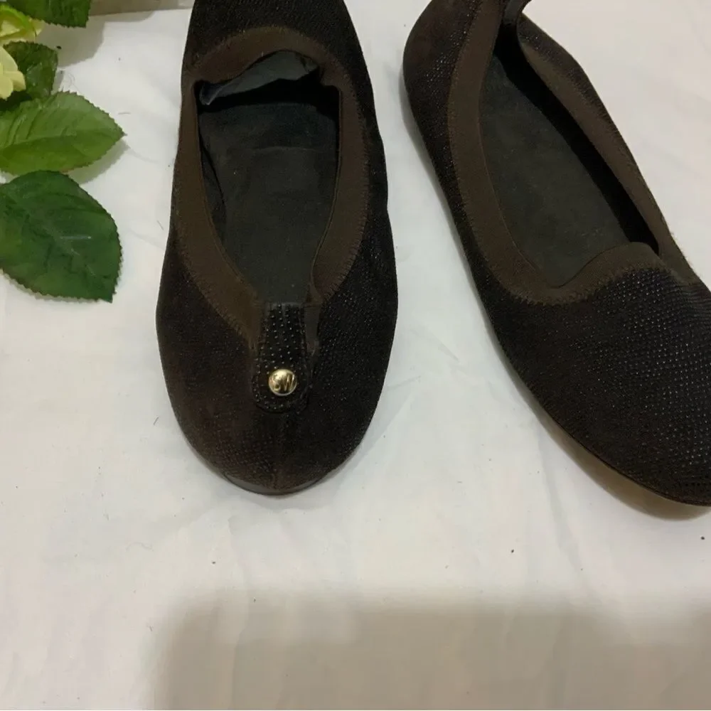 Stuart Weitzman Brown Sparkle Knit Flats 9.5 N